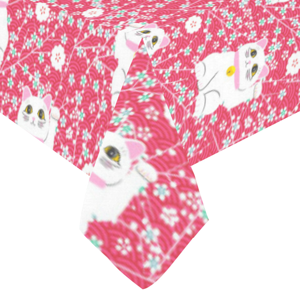 Maneki neko cat sakura pink background Tablecloth