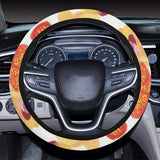 Orange yellow orchid flower pattern background Car Steering Wheel Cover