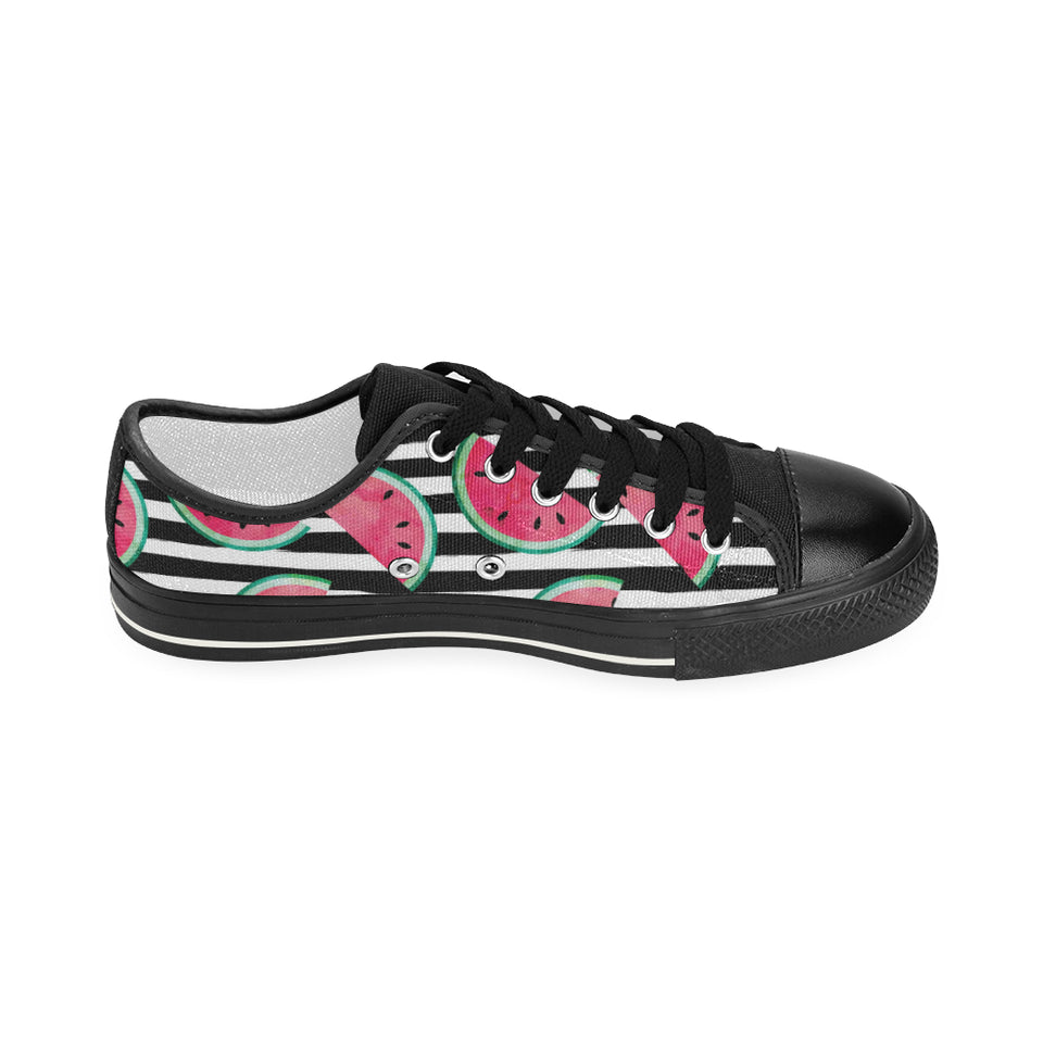 Watercolor paint textured watermelon pieces Women's Low Top Canvas Shoes Black