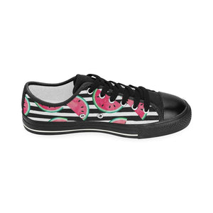 Watercolor paint textured watermelon pieces Kids' Boys' Girls' Low Top Canvas Shoes Black
