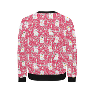 Maneki neko cat sakura pink background Men's Crew Neck Sweatshirt