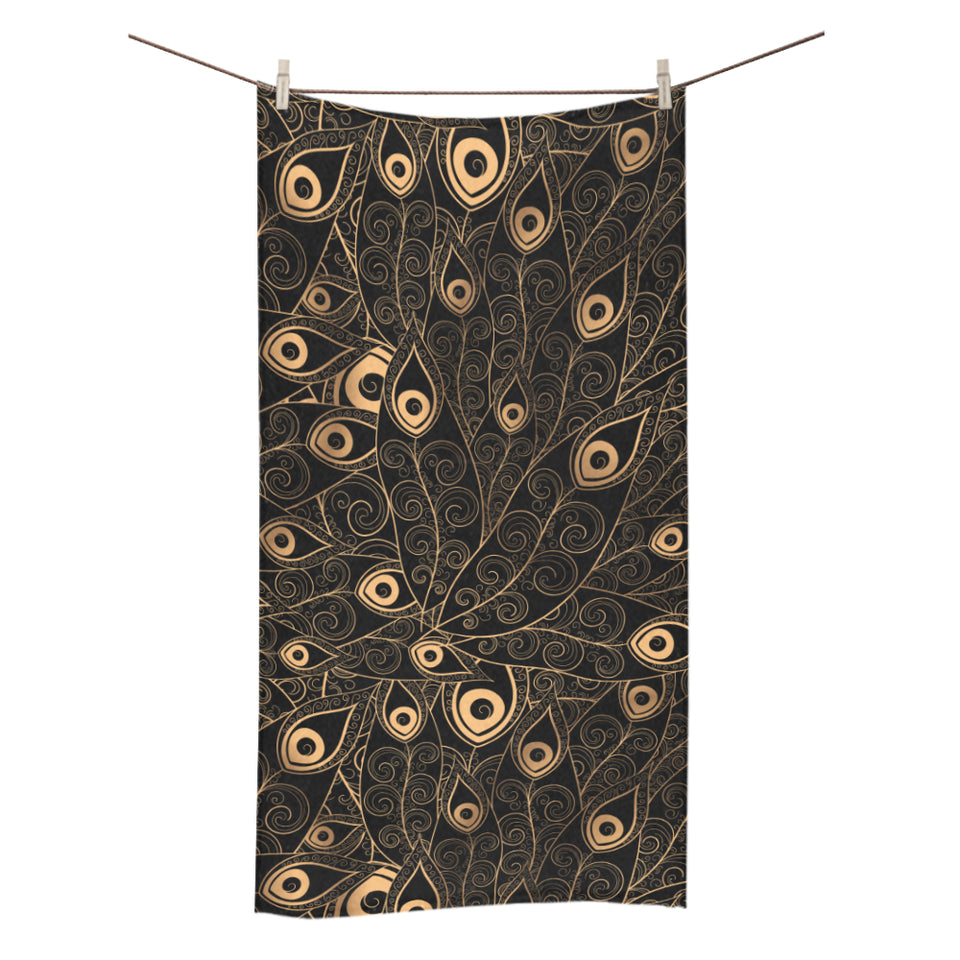 Gold peacock feather pattern Bath Towel