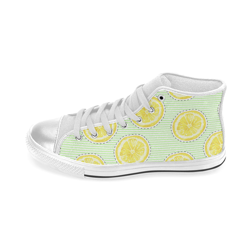 slice of lemon pattern Women's High Top Canvas Shoes White