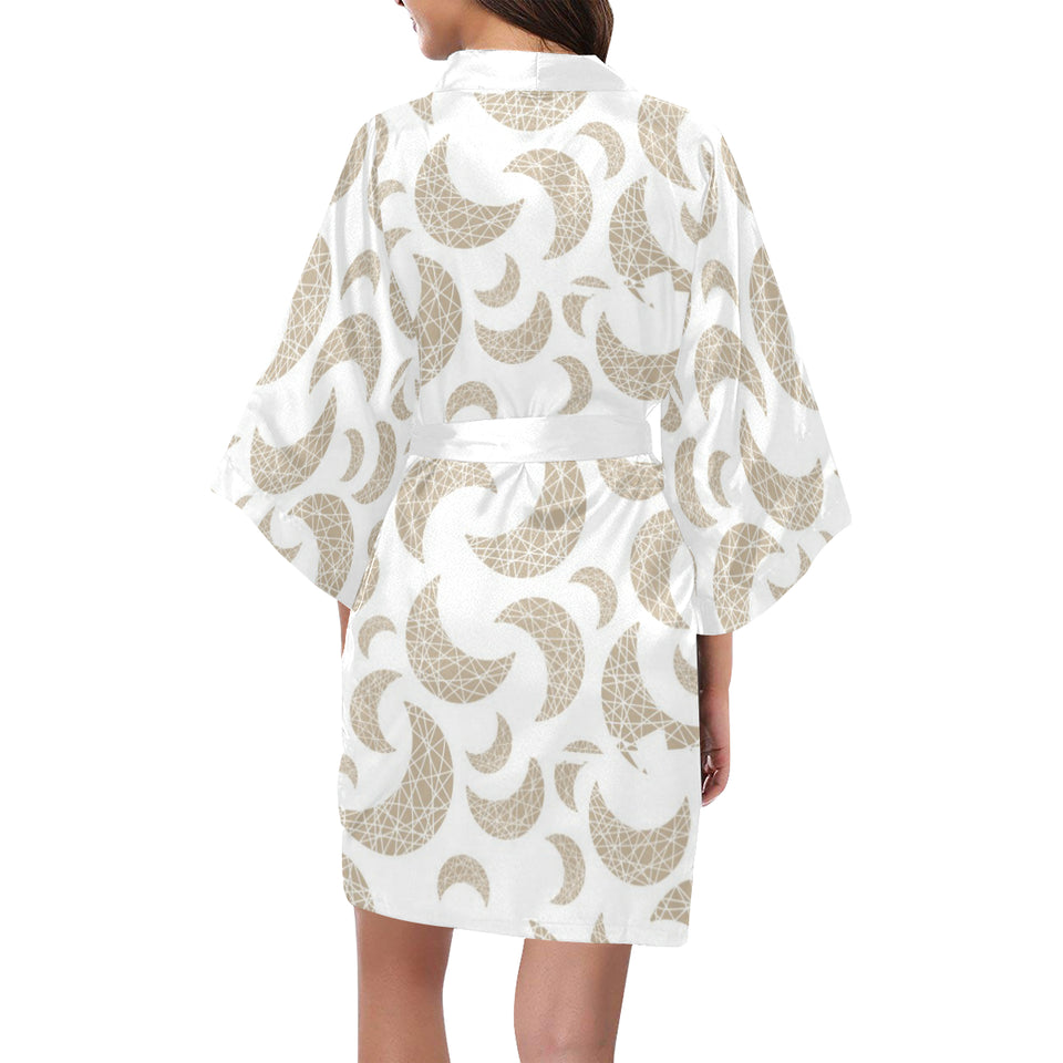 Cool gold moon abstract pattern Women's Short Kimono Robe