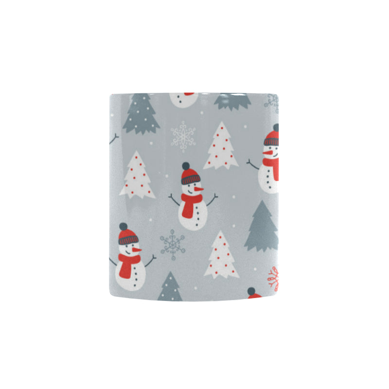 Snowman christmas  tree snow gray background Morphing Mug Heat Changing Mug