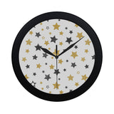 hand drawn gold black star pattern Elegant Black Wall Clock