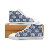 Elephant tribal design pattern Men's High Top Canvas Shoes White