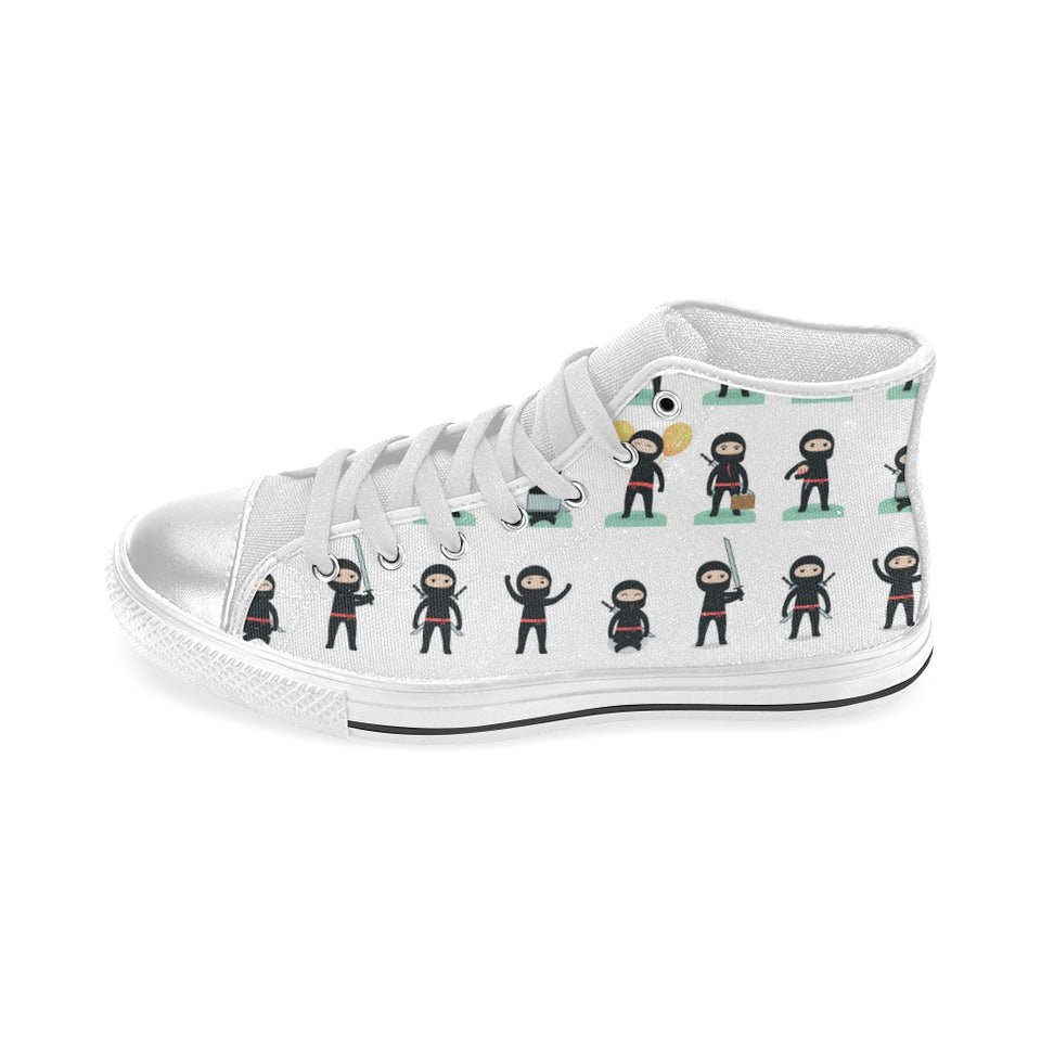 Cute ninja katana sword pattern Women's High Top Canvas Shoes White