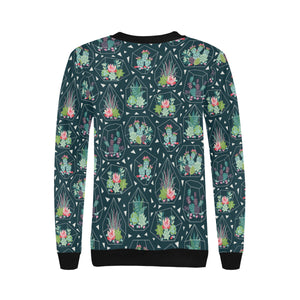 Cactus glass terrarium pattern Women's Crew Neck Sweatshirt