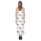 Cute dachshund bone pattern V-Neck Open Fork Long Dress