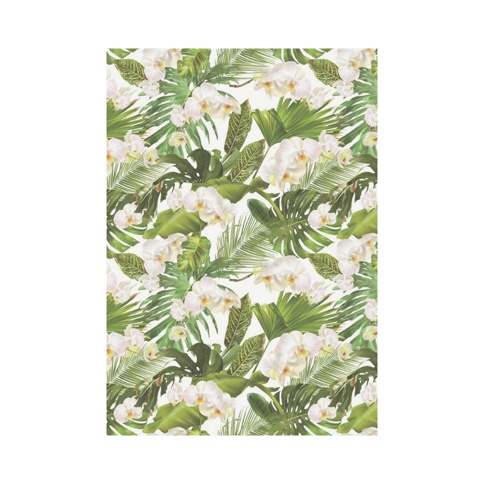 White orchid flower tropical leaves pattern House Flag Garden Flag