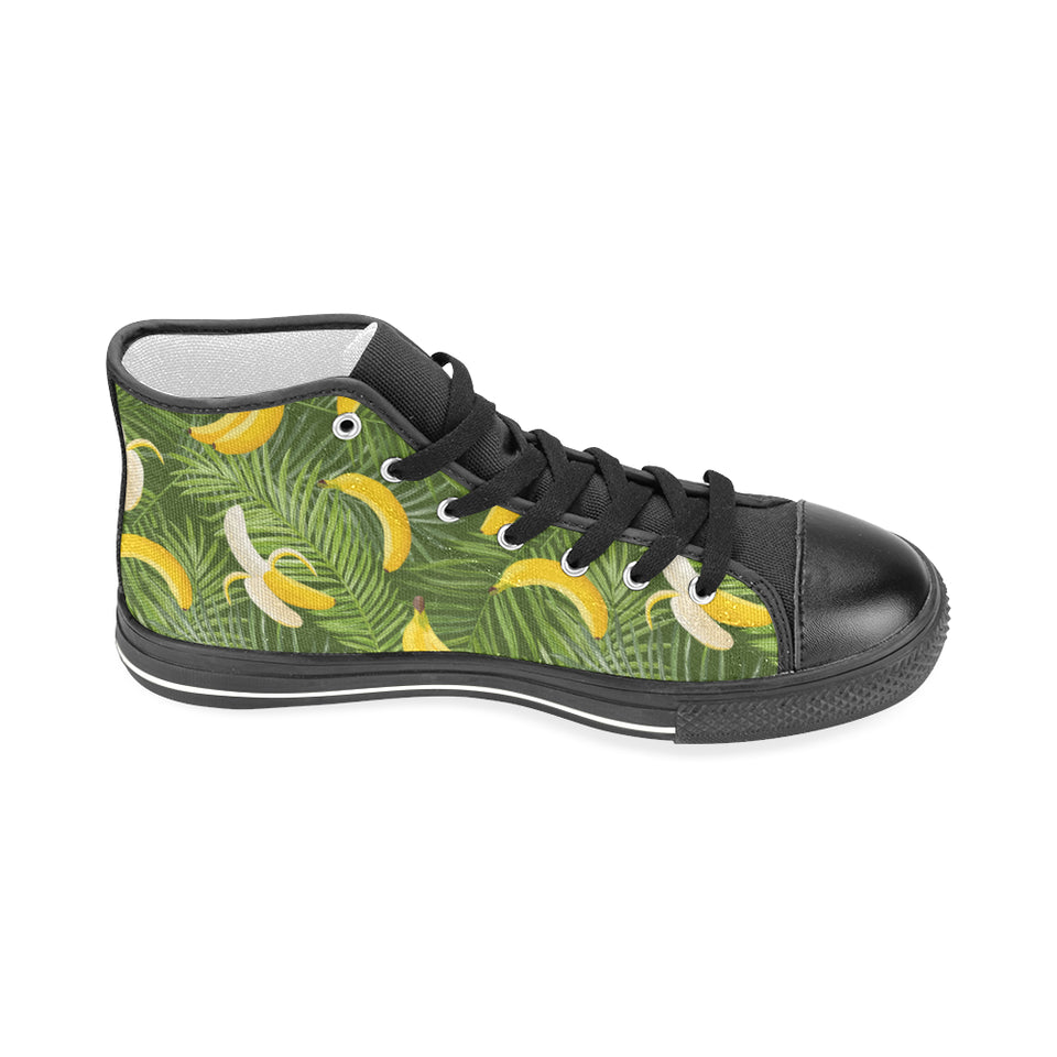 Banana Palm Leaves pattern Men's High Top Canvas Shoes Black