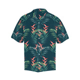 heliconia flowers, palm and monstera leaves on bla Men's All Over Print Hawaiian Shirt