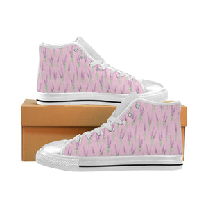 Lavender pattern pink background Women's High Top Canvas Shoes White