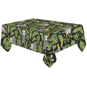 Cute sloths tropical palm leaves black background Tablecloth