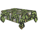Cute sloths tropical palm leaves black background Tablecloth