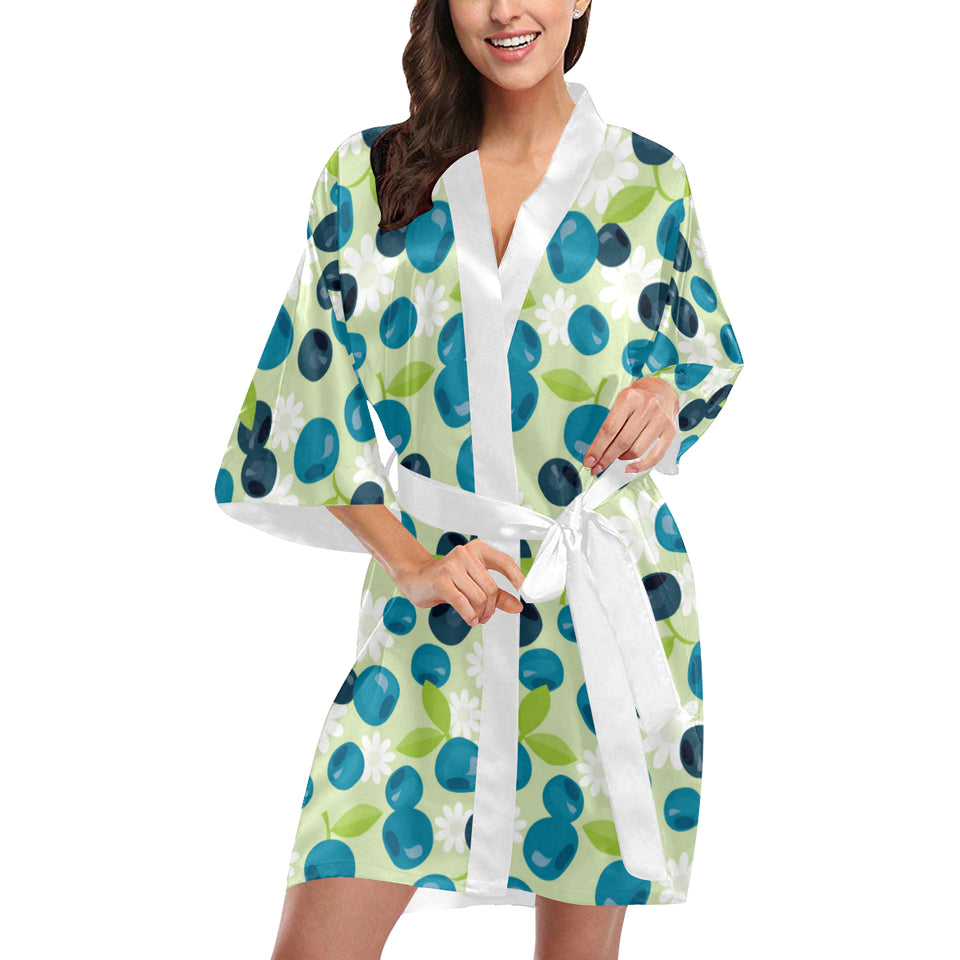 blueberry flower pattern Women's Short Kimono Robe