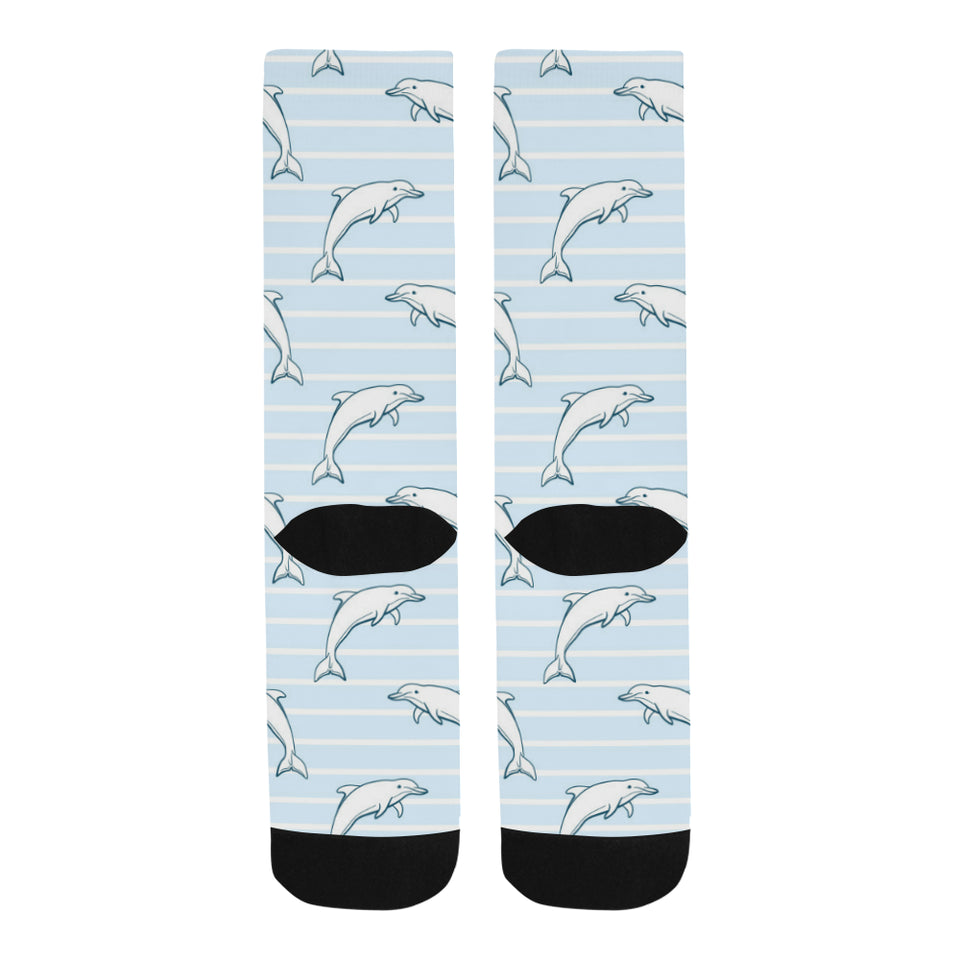 Dolphin blue striped background Crew Socks