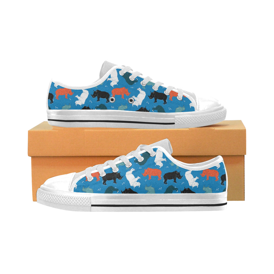 Colorful rhino pattern Men's Low Top Shoes White