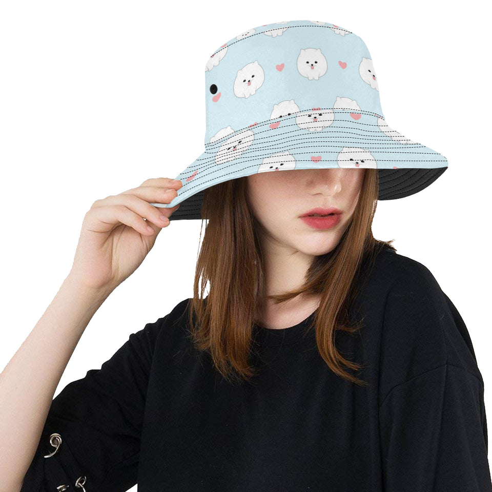 White cute pomeranian pattern Unisex Bucket Hat