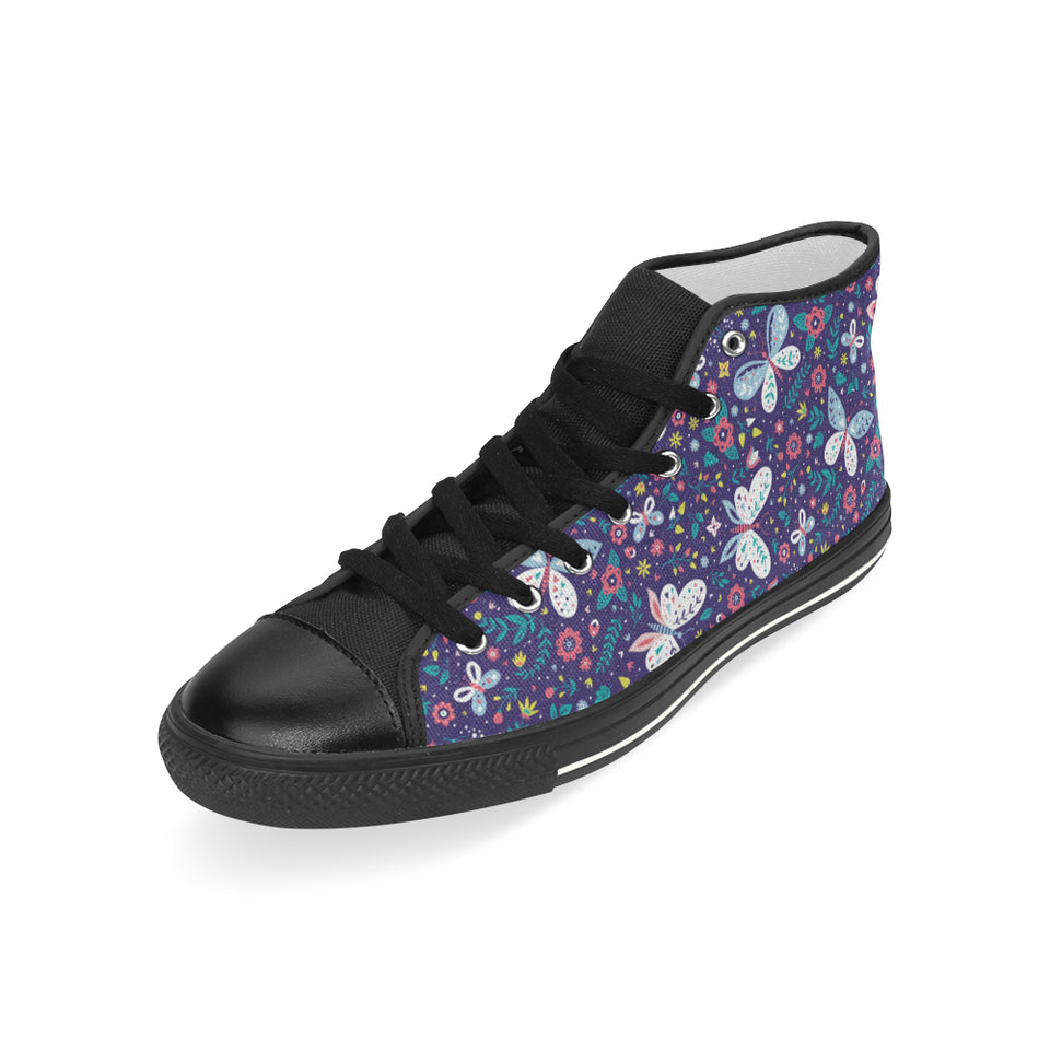 Colorful butterfly flower pattern.eps Men's High Top Canvas Shoes Black