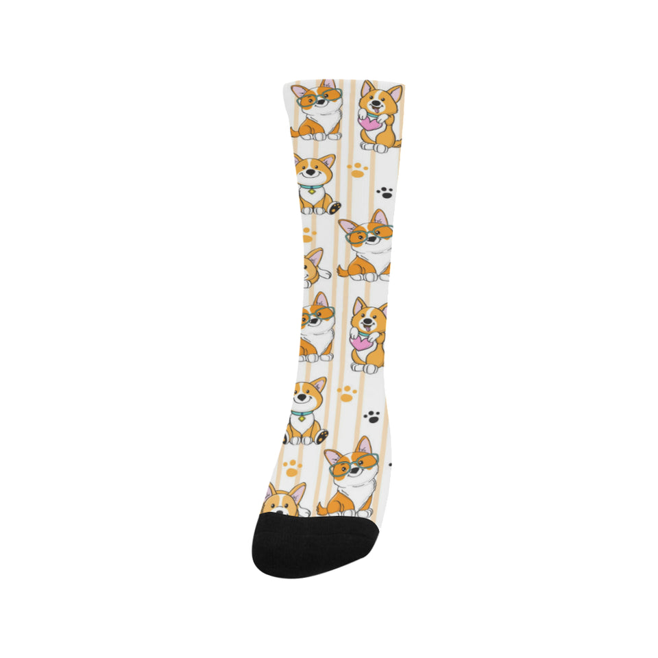 Cute dog corgi striped background pattern Crew Socks