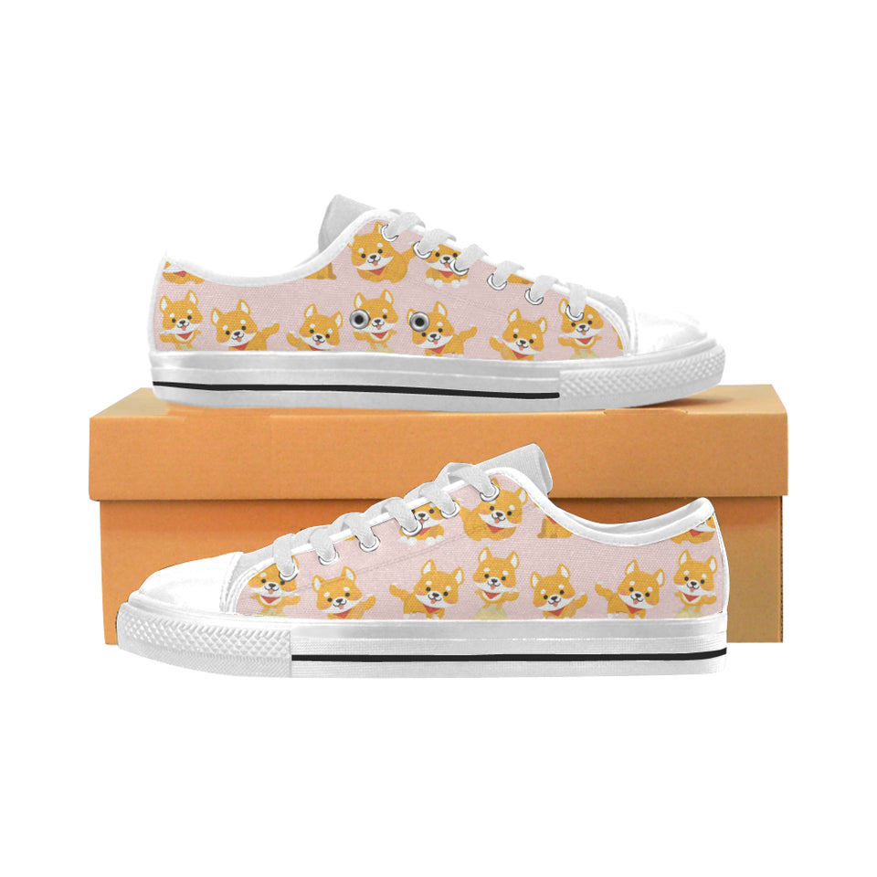 Cute shiba inu dog pattern Men's Low Top Shoes White
