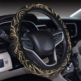 luxurious gold lotus waterlily black background Car Steering Wheel Cover