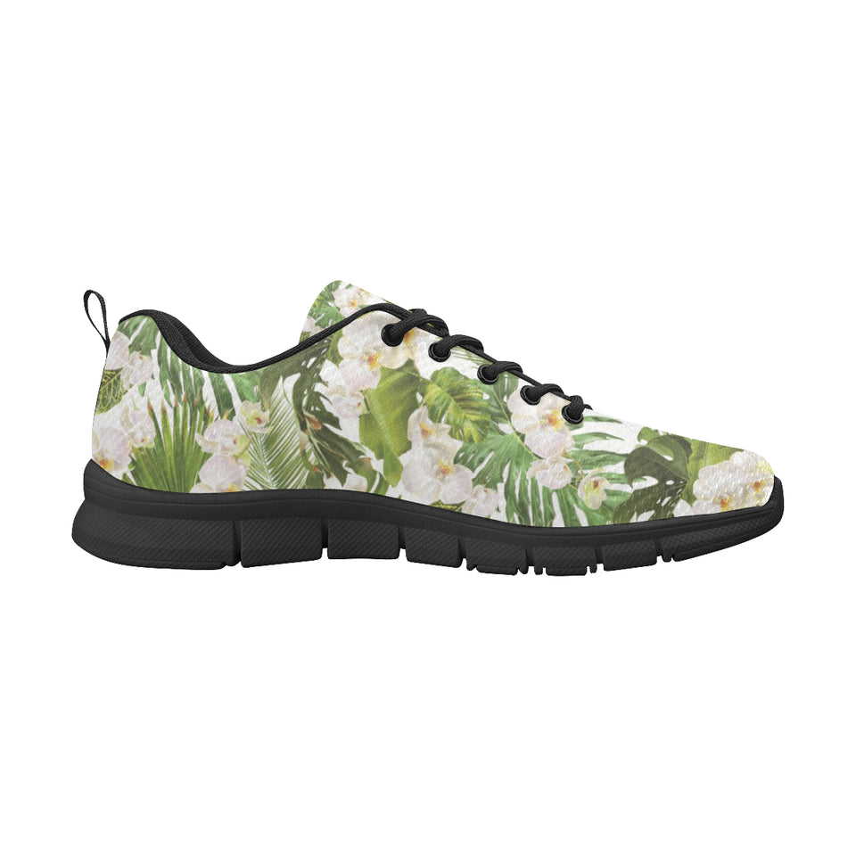White orchid flower tropical leaves pattern Men's Sneaker Shoes