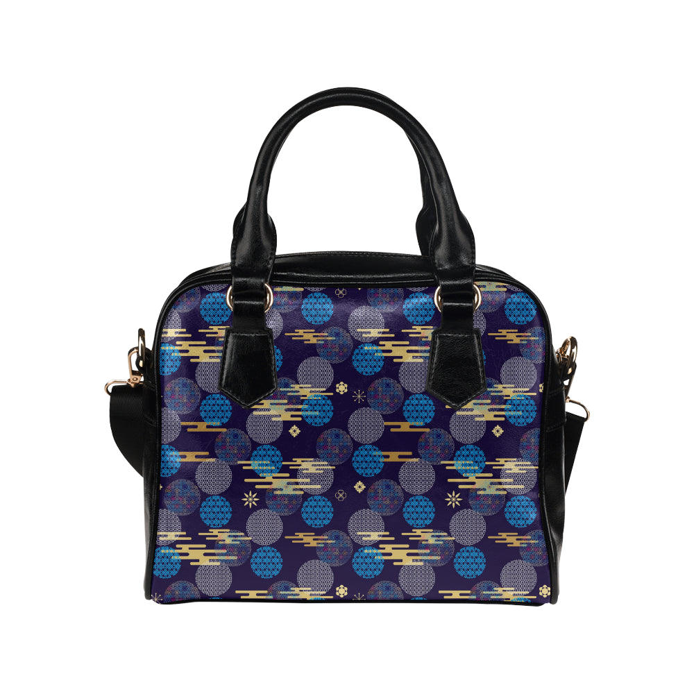Blue japanese pattern cloud wave flower Shoulder Handbag