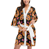 Pumpkin flowers spiderweb Halloween theme Women's Short Kimono Robe