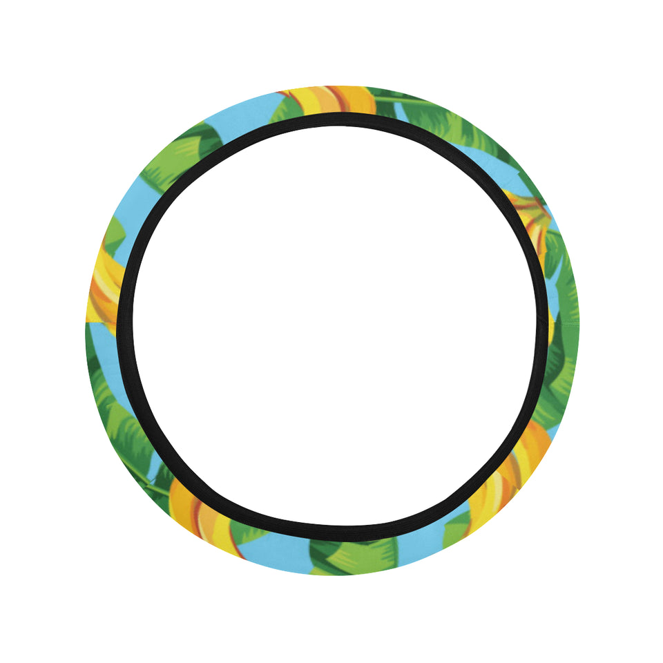banana leaves banana design pattern Car Steering Wheel Cover