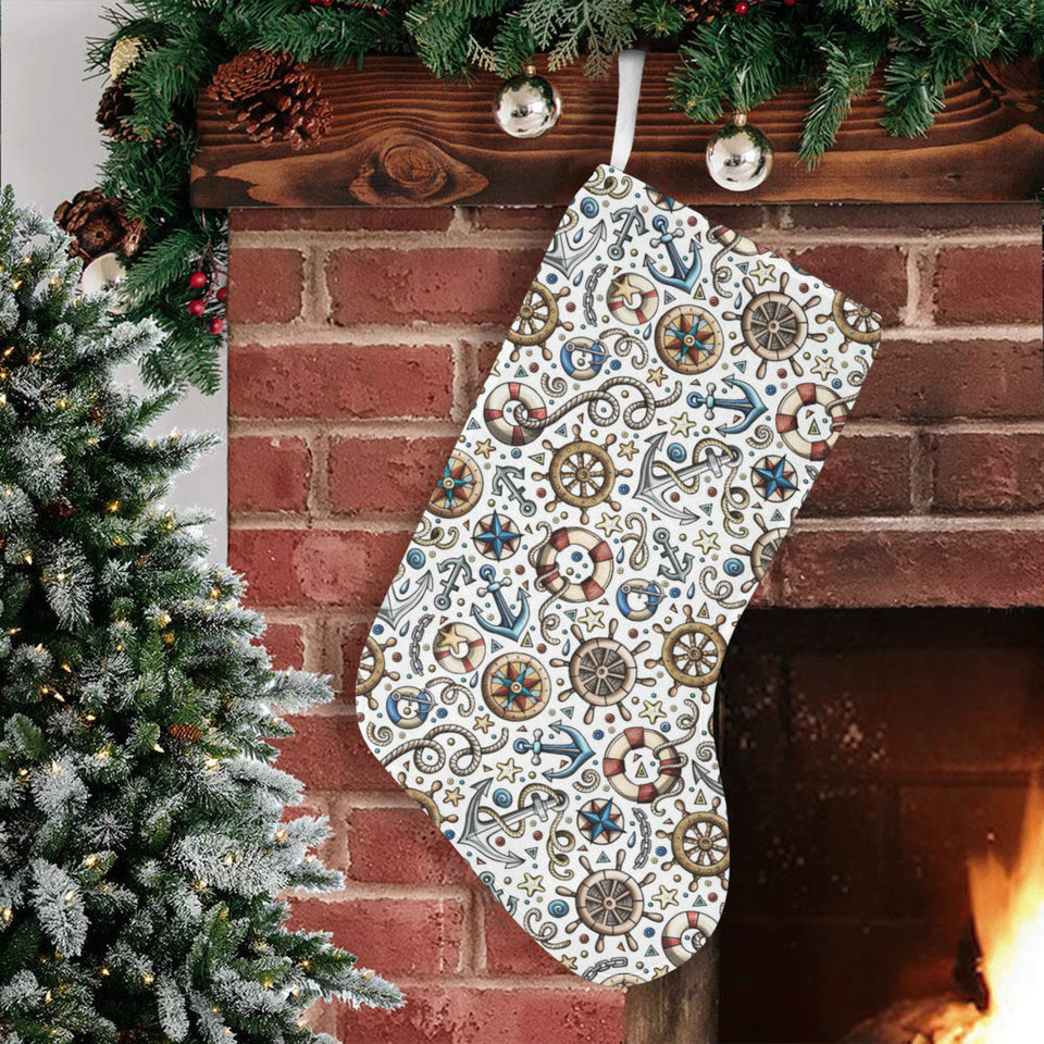 Cute nautical steering wheel anchor pattern Christmas Stocking