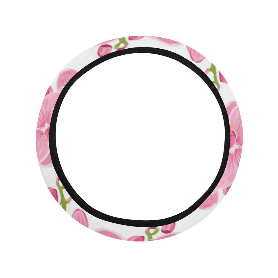 pink purple orchid pattern background Car Steering Wheel Cover