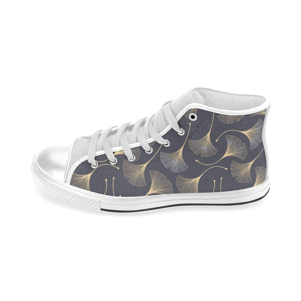 Gold ginkgo leaves Men's High Top Canvas Shoes White