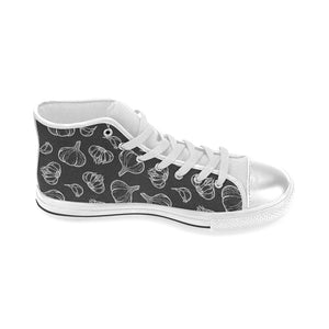 Garlic pattern black background Women's High Top Canvas Shoes White