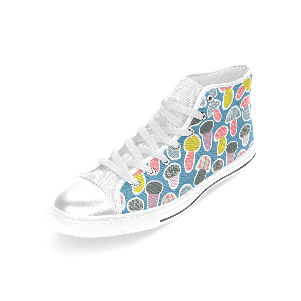 Colorful mushroom design pattern Women's High Top Canvas Shoes White