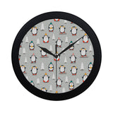 Cute Penguin christmas pattern Elegant Black Wall Clock