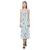 Sheep polka dot cloud pattern V-Neck Open Fork Long Dress