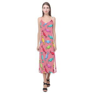 Colorful wrapped candy pattern V-Neck Open Fork Long Dress