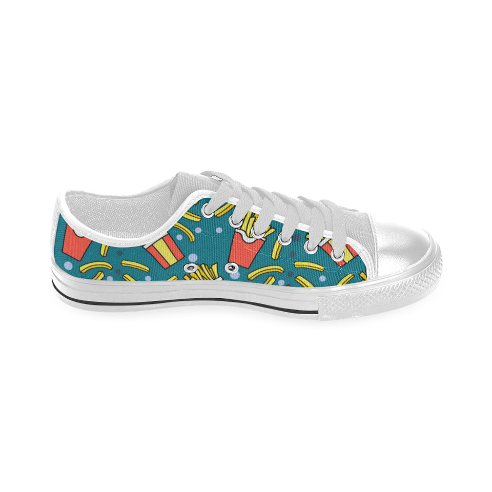 French fries red paper box pattern Men's Low Top Shoes White