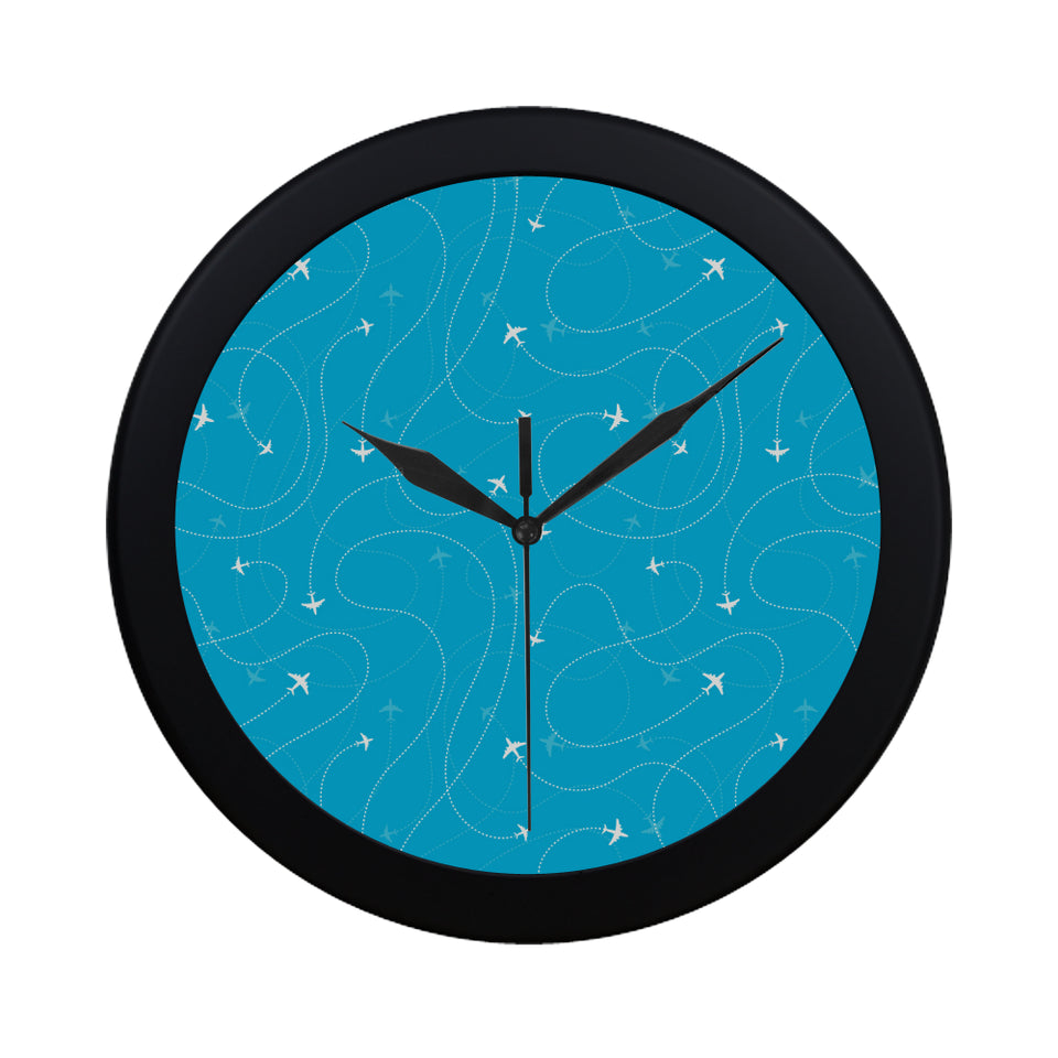 Airplane cloud grey background Elegant Black Wall Clock