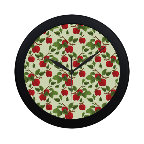 Red apples leaves pattern Elegant Black Wall Clock