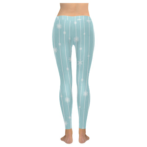 Snowflake pattern blue stripe background Women's Legging Fulfilled In US