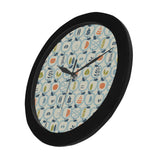 apples leaves pattern Elegant Black Wall Clock