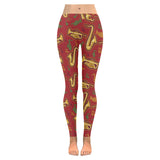 Saxophone cornet pattern red background Women's Legging Fulfilled In US