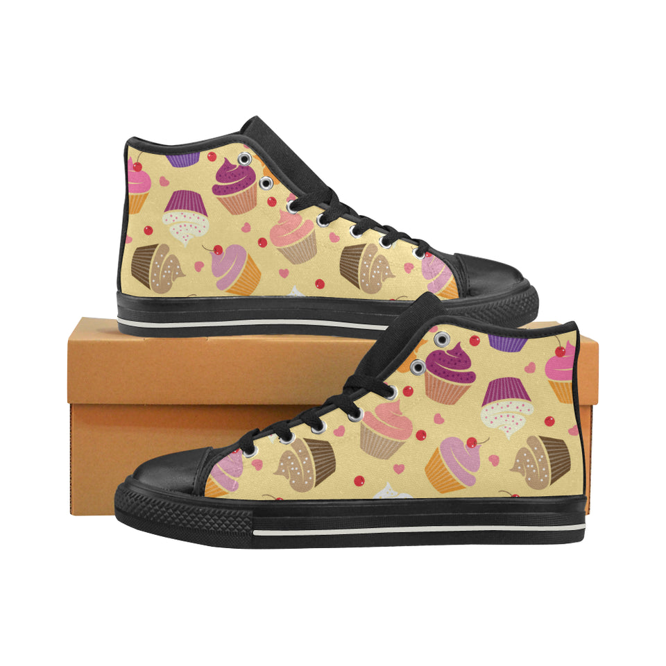 cake cupcake heart cherry pattern Men's High Top Canvas Shoes Black