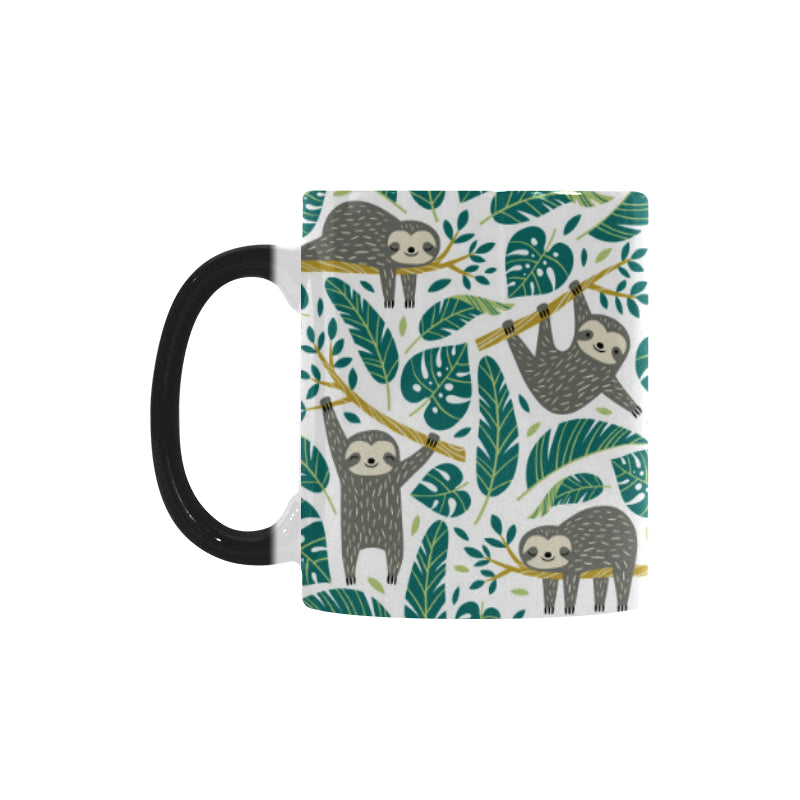 Cute sloths tropical palm leaves white background Morphing Mug Heat Changing Mug