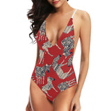 Zebra abstract red background Women's One-Piece Swimsuit