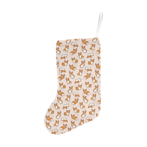 Cute Corgis Pattern pink background Christmas Stocking